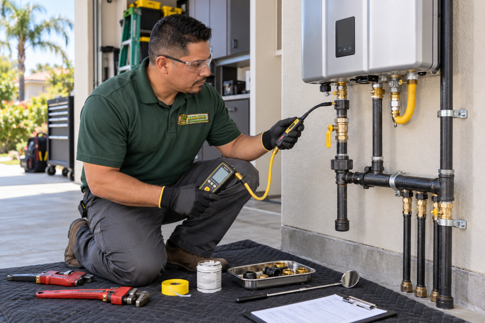 Gas lines service by a Hana Hou Home plumber inspecting residential piping in Orange County.