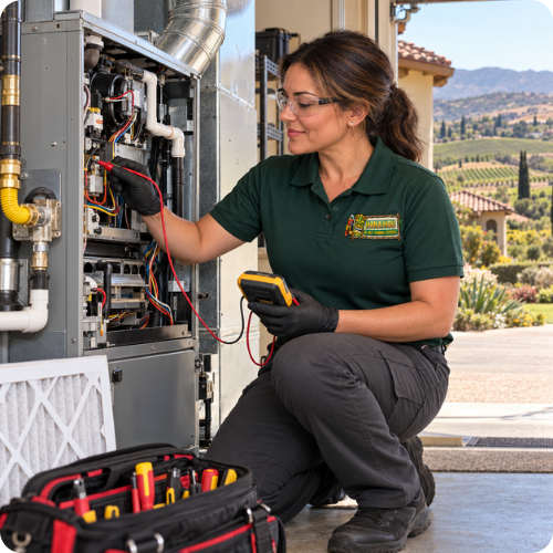 Hana Hou Home technician providing heating repair and installation services at a Temecula Valley home.