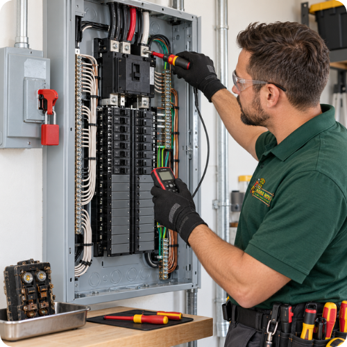 Hana Hou Home electrician completing a residential panel capacity upgrade with a modern load center.