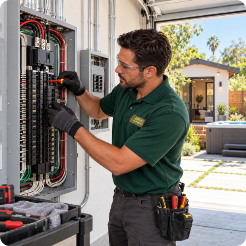Hana Hou Home electrician upgrading a residential electrical panel to support an ADU, spa, and home addition.