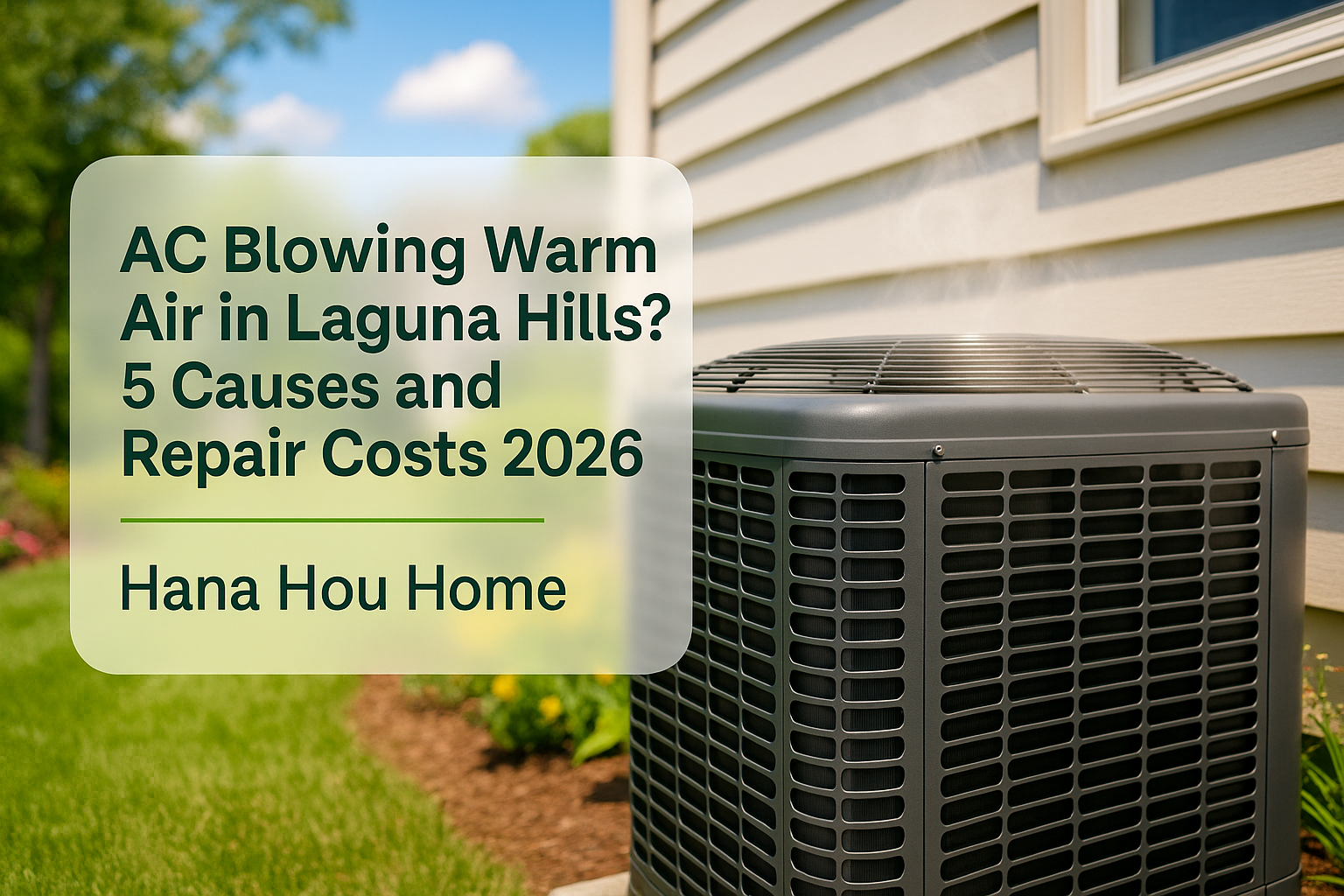 AC unit blowing warm air outside a clean home, representing Hana Hou Home in Laguna Hills.