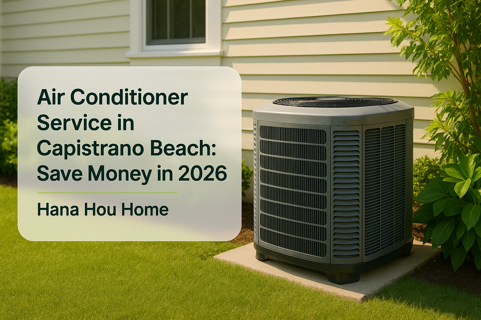 Modern air conditioner unit in a well-maintained home yard by Hana Hou Home in Capistrano Beach.