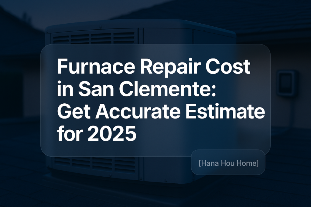 Typography design featuring 'Furnace Repair Cost in San Clemente: Get Accurate Estimates for 2025'. Clean design by Hana Hou Home.