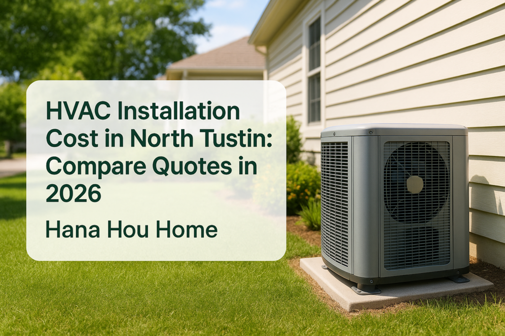 An outdoor HVAC unit at a home in North Tustin, relevant to HVAC installation cost by Hana Hou Home.