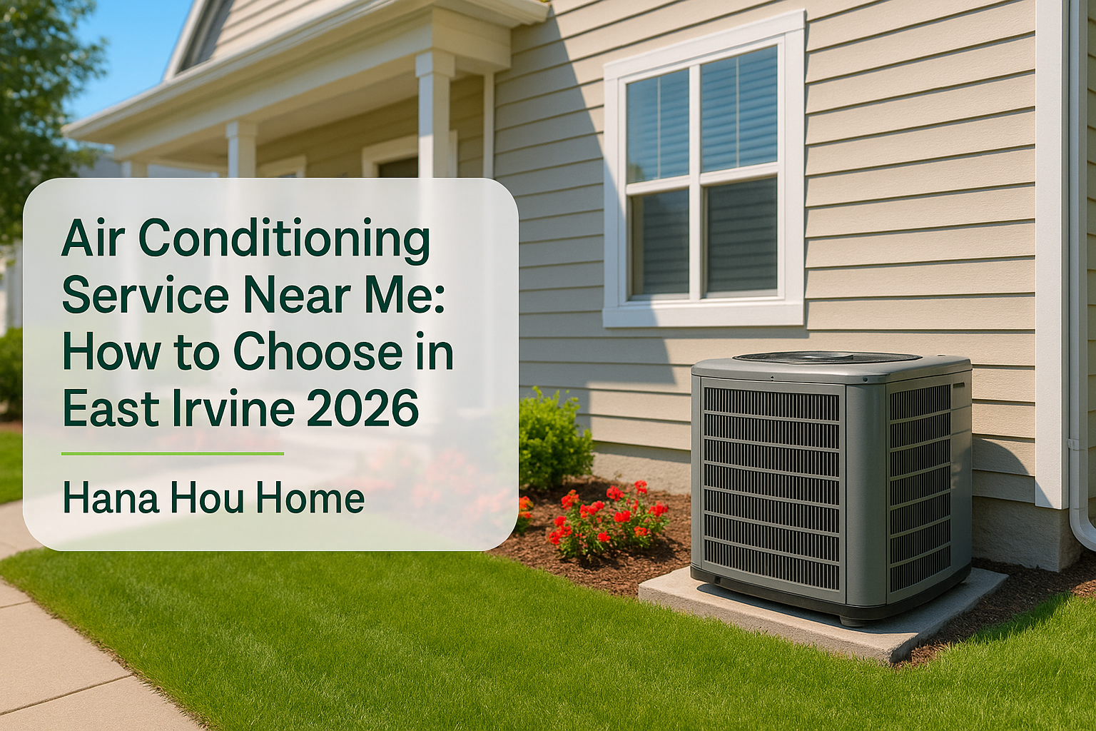 Modern air conditioning unit at a residential home in East Irvine, representing air conditioning service near me by Hana Hou Home.