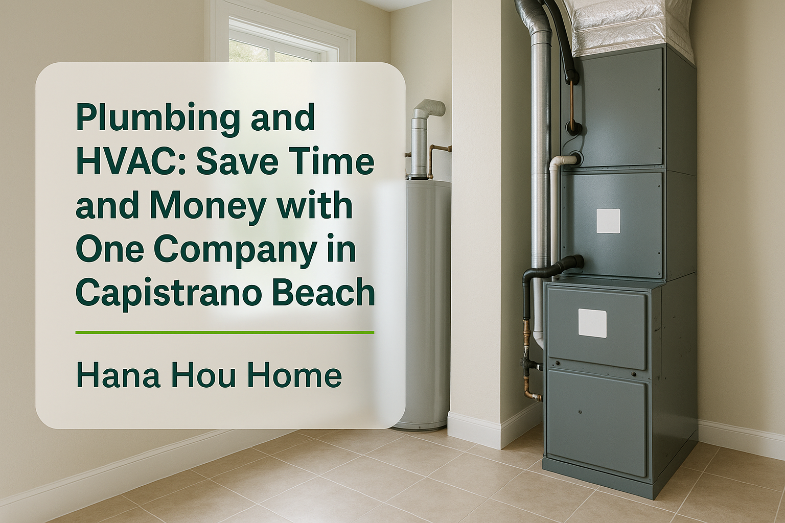 HVAC system and plumbing installation by Hana Hou Home in a bright Capistrano Beach utility area.
